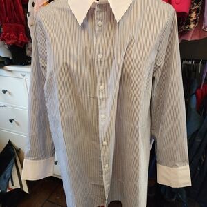 Penningtons Navy and White Striped Dress Shirt